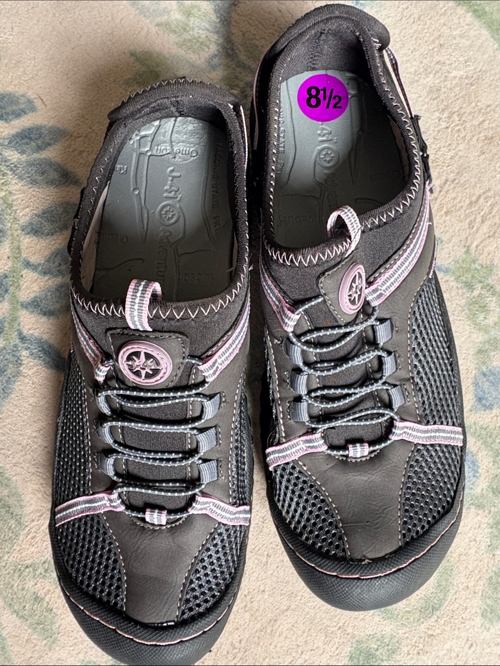 J-41 Women’s Black Athletic Sneakers with Pink Trim